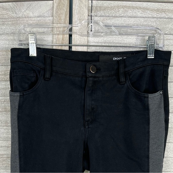 DKNY Jean Style Stretch Leggings Black w Gray Stripe-4 - Picture 2 of 3